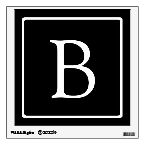 Simple Classic Monogram  Black w White Text Wall Decal