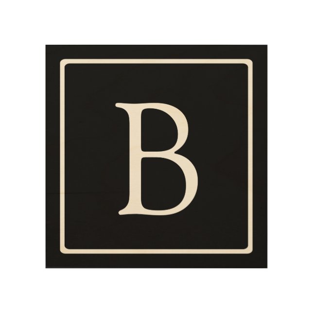 Simple Classic Monogram | Black w/ White Text Wood Wall Art (Front)