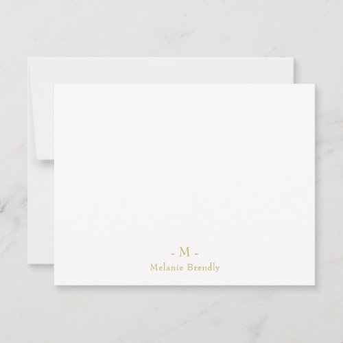 Simple Classic Monogram Gold White Note Card