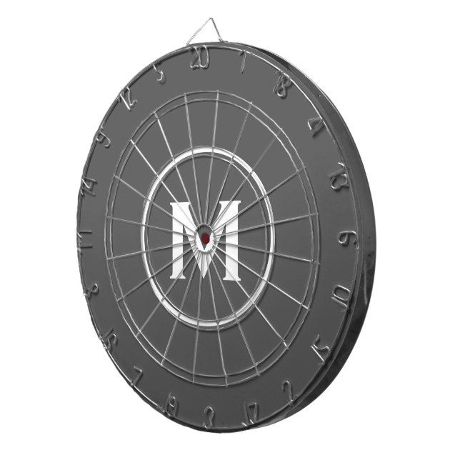 Simple Classic Monogram Gray Dart Board (Front Right)