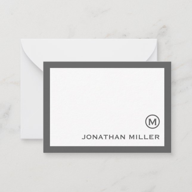 Simple Classic Monogram Gray White Note Card (Front)