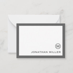 Simple Classic Monogram Gray White Note Card
