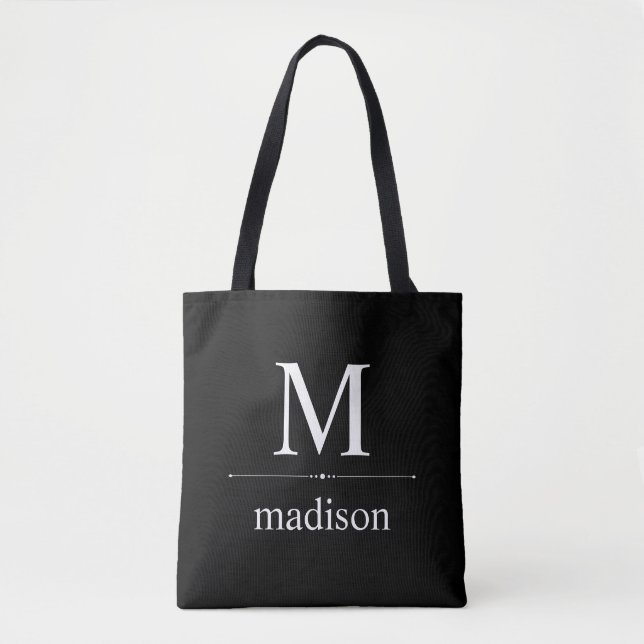 Simple Classic Monogram in Black and White Tote Bag (Front)