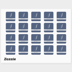 SIMPLE CLASSIC MONOGRAM INITIAL NAMED SILVER WHITE SQUARE STICKER