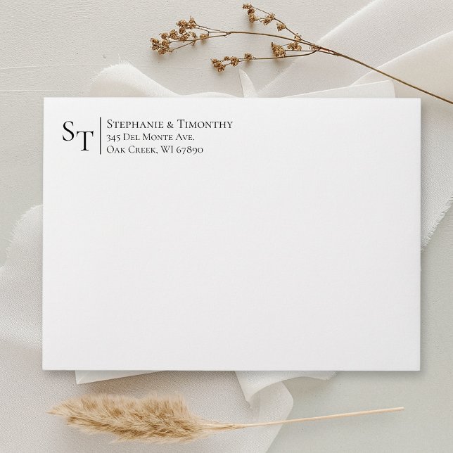 Simple Classic Monogram Initials Return Address  Envelope (Add elegance and ease to your wedding mail with a custom return address envelope—stylish & simple!)