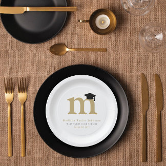 Simple Classic Monogram Modern Graduation Party Paper Plates