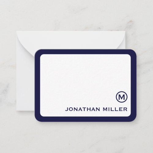 Simple Classic Monogram Navy White Rounded Edge Note Card