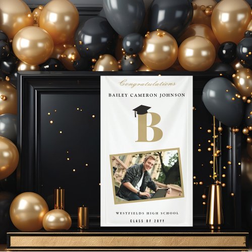 Simple Classic Monogram Photo Graduation Party Banner