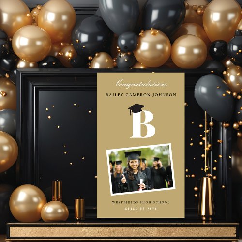 Simple Classic Monogram Photo Graduation Party Banner