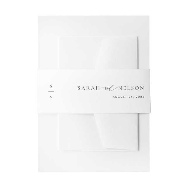 Simple Classic Monogram Wedding Invitation Belly Band (Front Example)