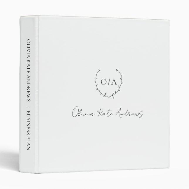 Simple Classic Monogram Wreath Elegant 3 Ring Binder (Front/Spine)