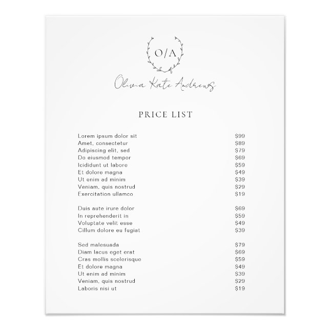 Simple Classic Monogram Wreath Elegant Photo Print (Front)