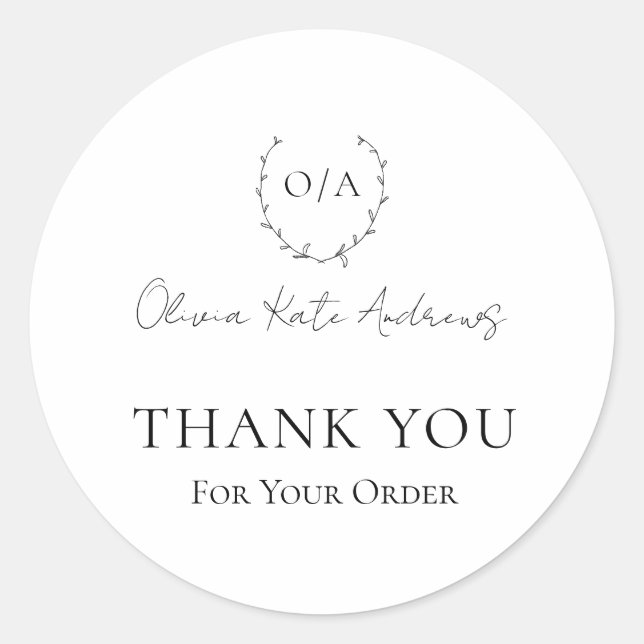 Simple Classic Monogram Wreath Elegant Round Sticker (Front)