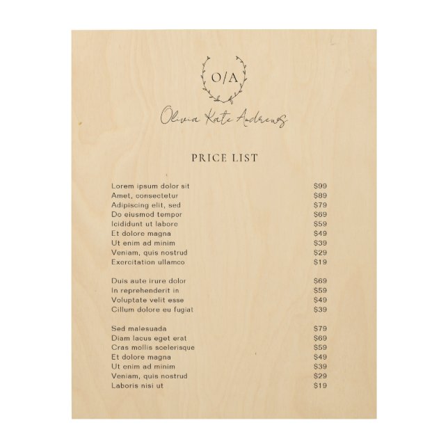 Simple Classic Monogram Wreath Elegant Wood Wall Art (Front)