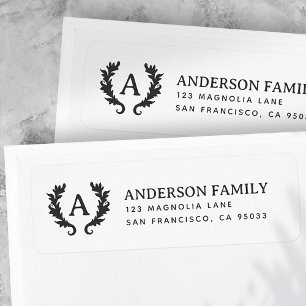 Simple Classic Monogram Wreath Return Address Label