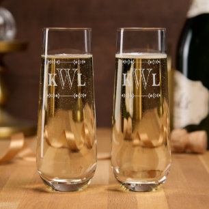 Simple Classic Monogrammed Champagne Flute Set