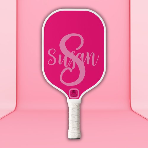 Simple classic monogrammed name and initial PINK  Pickleball Paddle