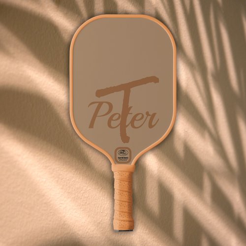 Simple classic monogrammed name with initial TAN  Pickleball Paddle