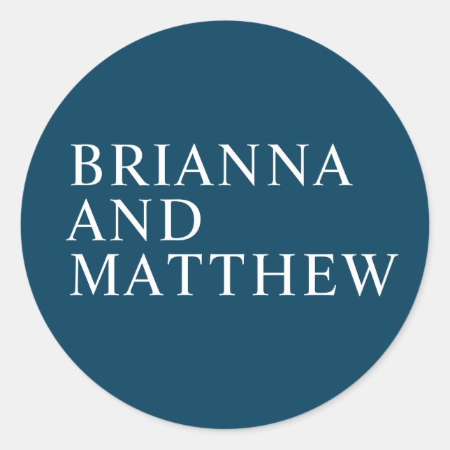 Simple Classic Navy and White Bride and Groom Round Sticker (Front)