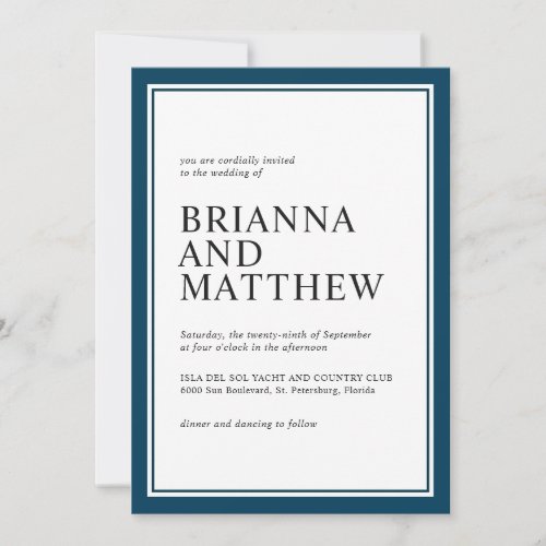 Simple Classic Navy and White Wedding Invitation