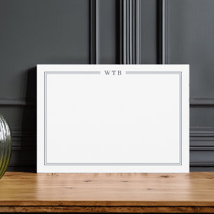 Simple Classic Navy Blue 3-Initial Monogram Note Card