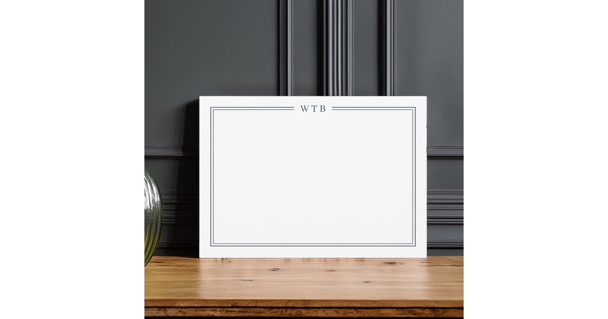 Simple Classic Navy Blue 3-Initial Monogram Note Card | Zazzle