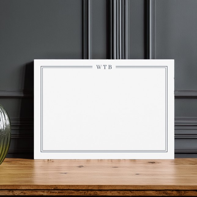 Simple Classic Navy Blue 3-Initial Monogram Note Card (Creator Uploaded)