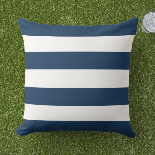 Simple Classic Navy Blue Horizontal Stripes Outdoor Pillow