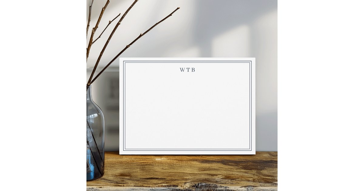 Simple Classic Navy Blue Monogram Note Card | Zazzle
