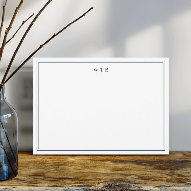 Simple Classic Navy Blue Monogram Note Card (Creator Uploaded)