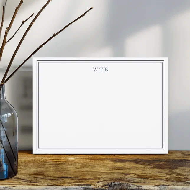 Simple Classic Navy Blue Monogram Note Card | Zazzle