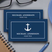 Simple Classic Navy Blue White Nautical Anchor Business Card at Zazzle
