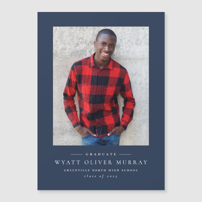 Simple classic navy graduation announcement magnet (Front)