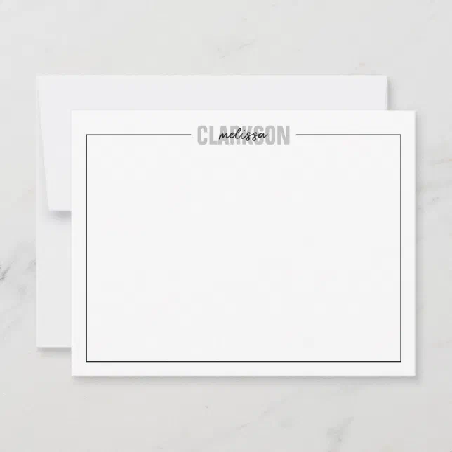 Simple Classic Overlapping Names Bordered Note Card | Zazzle