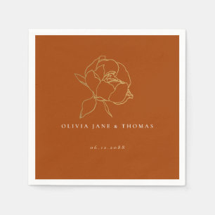 Simple Classic Peony Rust Gold Fall Floral Wedding Napkins
