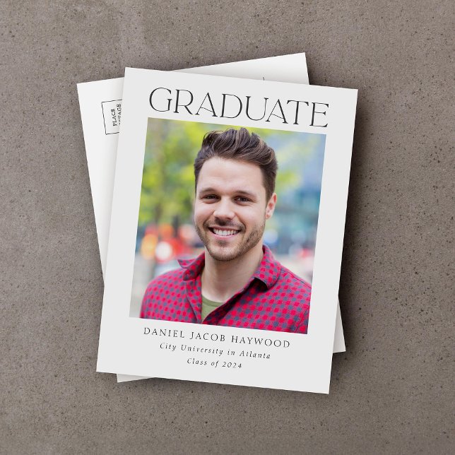Simple Classic Photo Graduation Announcement Postcard (Creator Uploaded)