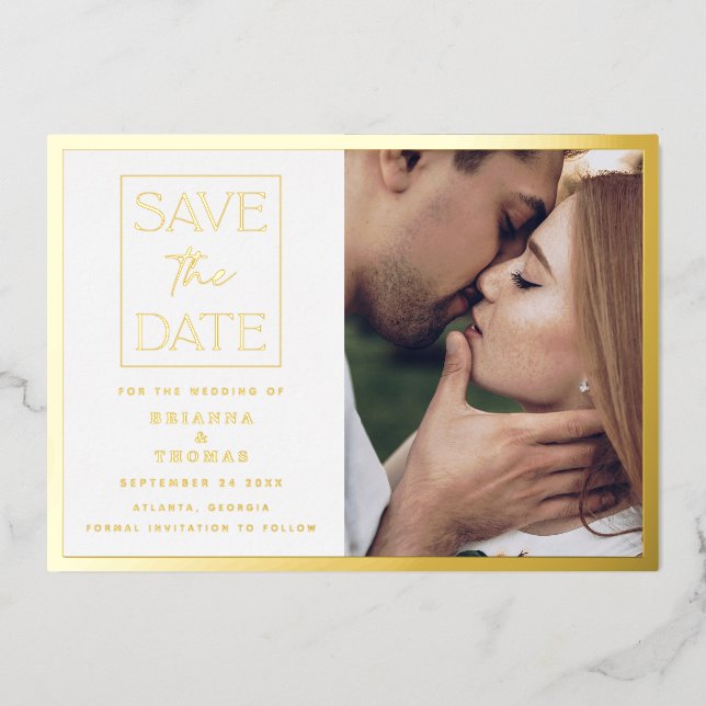 Simple Classic Photo Wedding Gold Save the Date Foil Invitation (Front)