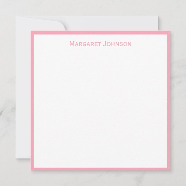 Simple Classic Pink Border Custom Word Flat Square Note Card (Front)
