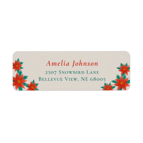 Simple Classic Poinsettia Floral Leaves Holiday Label