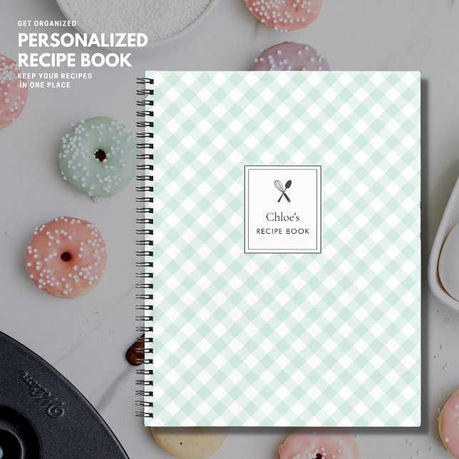 Simple Classic Pretty Sage Green Gingham Recipe Notebook (Creator Uploaded)