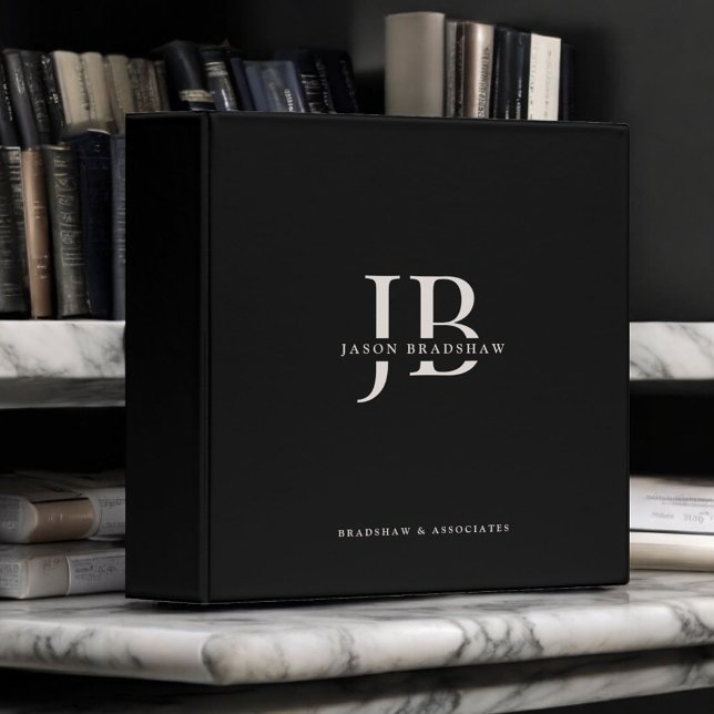 Simple Classic Professional Monogram and Name 3 Ring Binder (Personalize with your name, monogram initials and company name.)