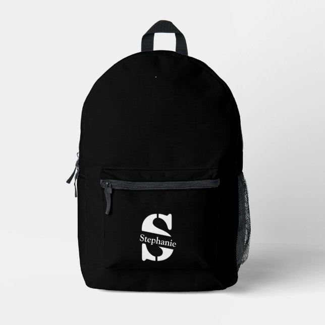 Simple Classic Professional Monogram and Name Printed Backpack (Front)