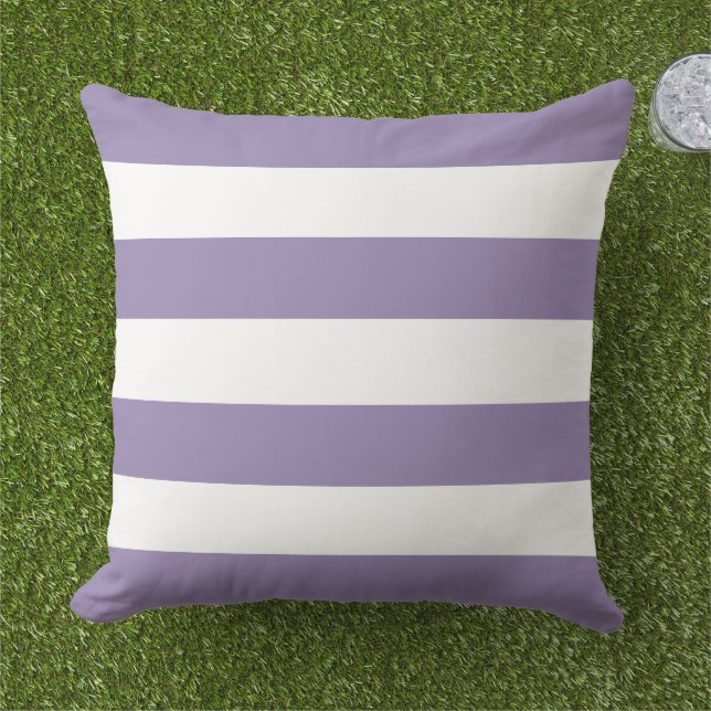 Simple Classic Purple Horizontal Stripes Outdoor Pillow (Grass)