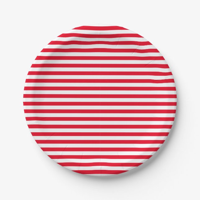 Simple Classic Red and White Striped Paper Plate (Front)