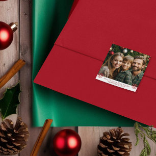 Simple Classic Red Snowflakes one photo Square Sticker