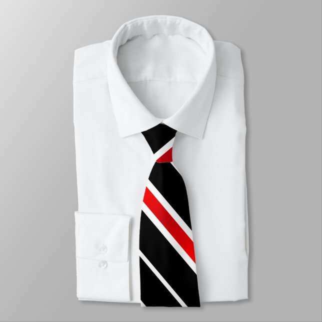Simple Classic Red White and Black Diagonal Stripe Neck Tie (Tied)