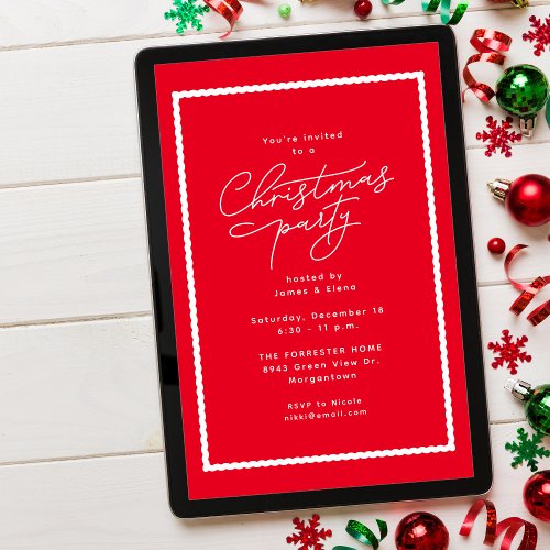 Simple classic red white Christmas party Invitation