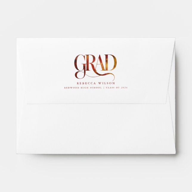 Simple Classic Retro Script White Graduation Envelope (Back (Top Flap))