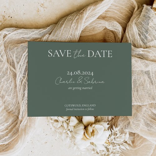 Simple Classic Sage Green Minimalist Save the Date