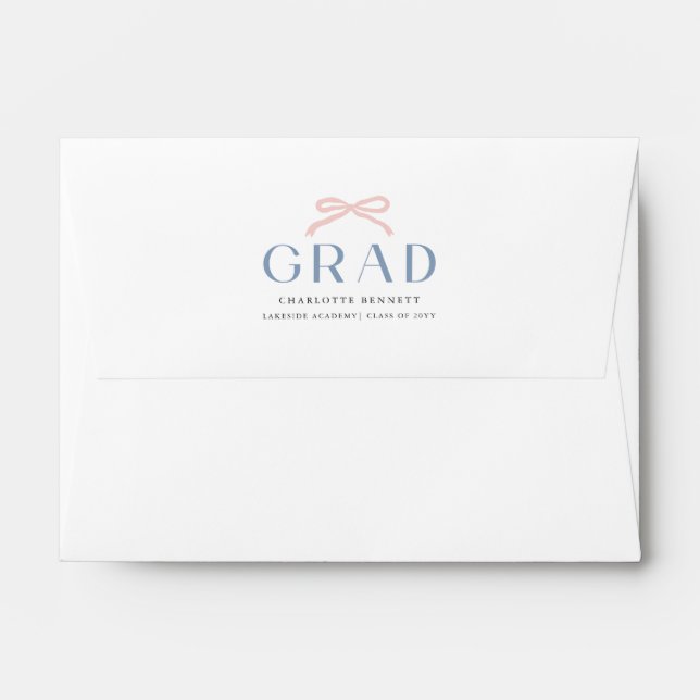 Simple Classic Script Pink Bow Grad Graduation Envelope (Back (Top Flap))